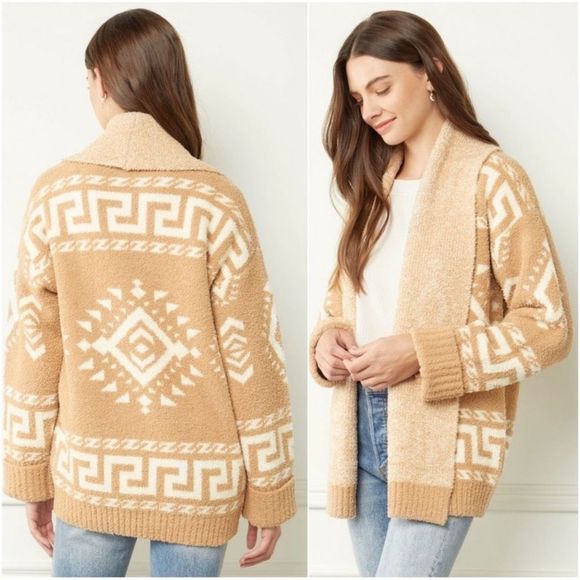 NEW Aztec Print Open Front Sweater Cardigan - Picture 2 of 6